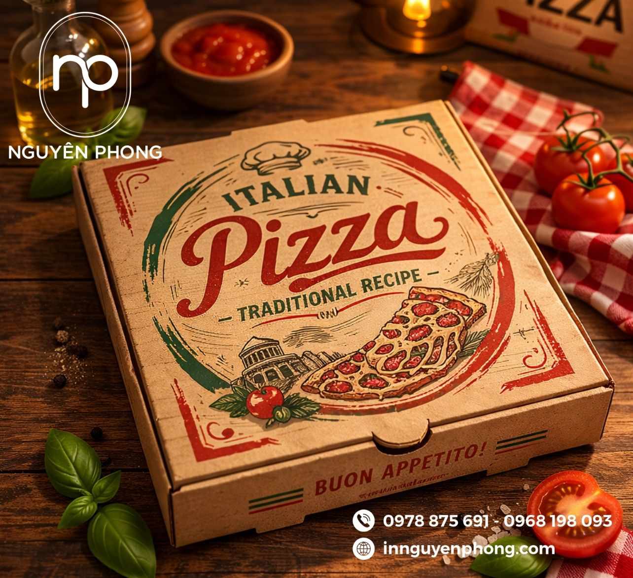 Mẫu in hộp bánh pizza chất lượng 